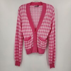 RIXO Gingham Plaid Long Sleeve Button Front Cardigan Womens Size Small US 6